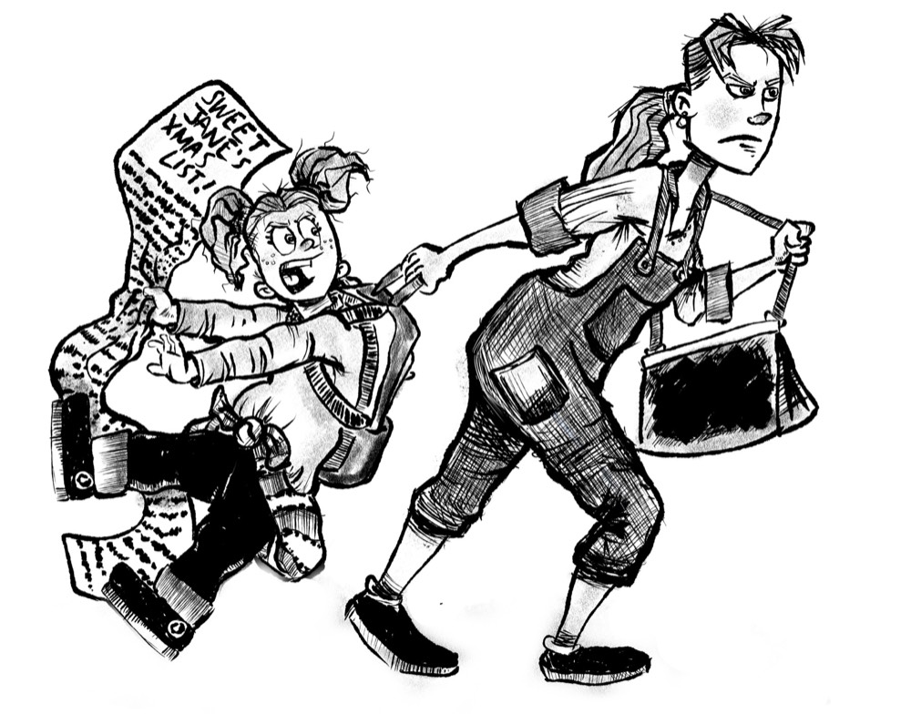 Hugh pulls Jane away as she holds her Christmas wish list